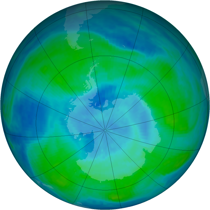 Antarctic ozone map for 27 February 1991